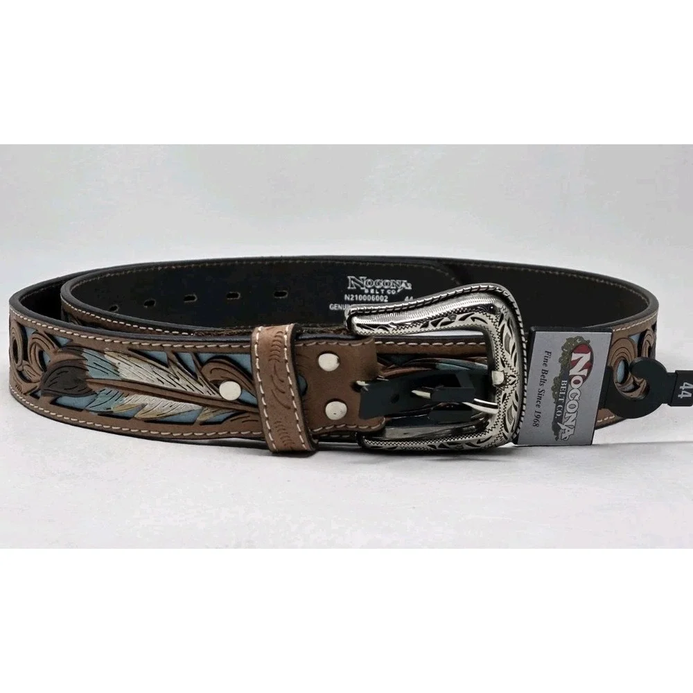 Nocona Mens Size 44 Western Genuine Leather Brown Floral-tooled Belt New